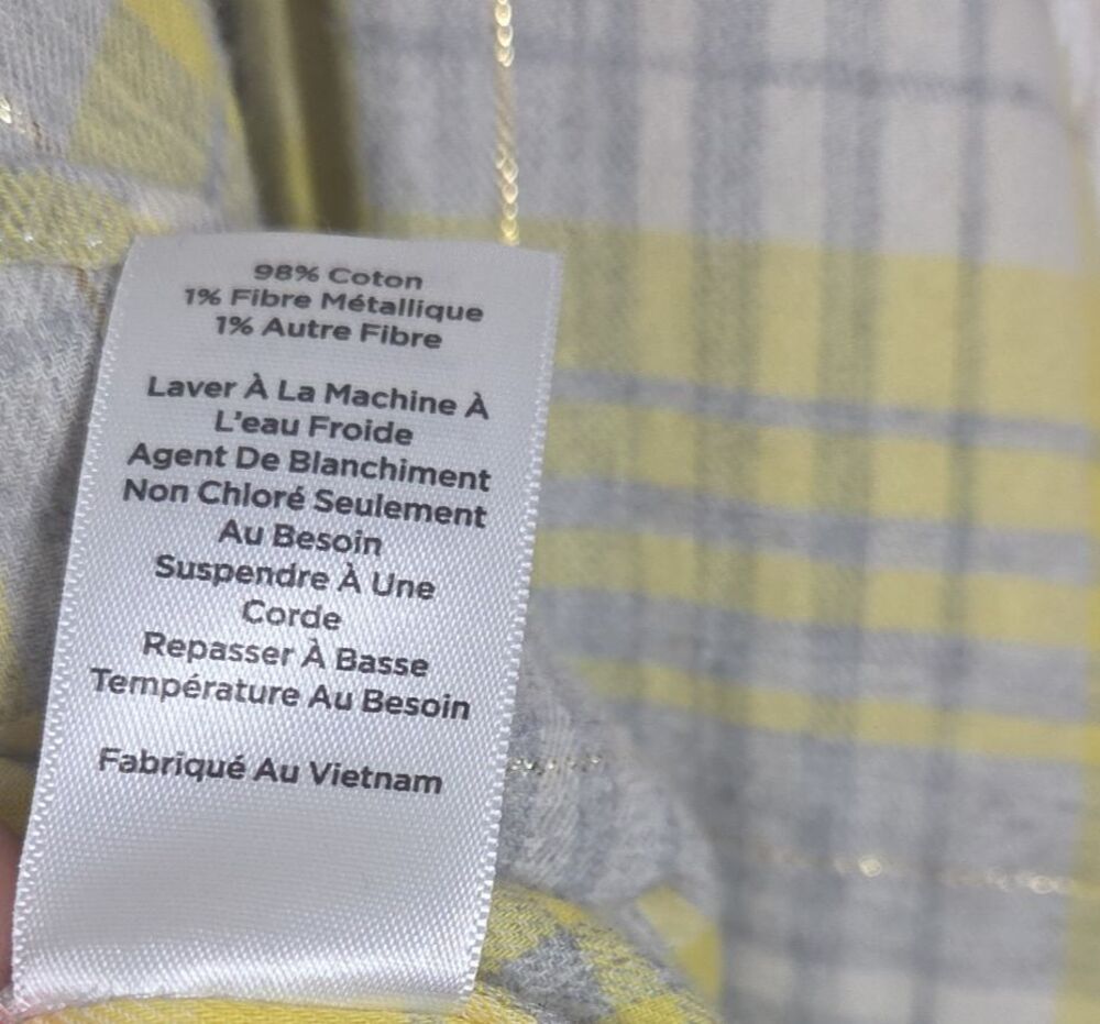 Talbots Cotton Flannel Button Front Shirt Yellow 1XP Plaid Silver Thread PETITE - Picture 6 of 9